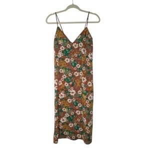 Stitch & Pine Spaghetti Strap Midi Dress XS Brown Floral Forest Fairy Grunge